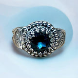 Faceted Blue Topaz Gemstone Sterling Silver Ring SIZED TO ORDER.   $75
