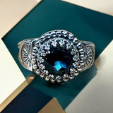 Faceted Blue Topaz Gemstone Sterling Silver Ring SIZED TO ORDER.   $75