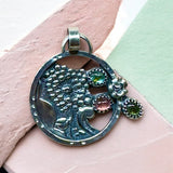 Tourmaline and Flower Sterling Silver Pendant     $70