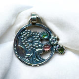 Tourmaline and Flower Sterling Silver Pendant     $70