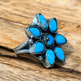 Turquoise Sterling Silver Cluster Ring. SIZED TO ORDER    $125