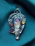 Crazy Lace Agate , Citrine and Tourmaline sterling silver pendant.      $75