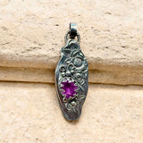 Pink Zircon and roses Sterling Silver Pendant.    $80