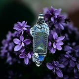 Stitchtite in Serpentine and Lavender Quartz sterling silver pendant    $80