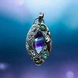 Fluorite and Tourmaline Flowers Sterling Silver Pendant.    $80