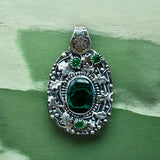 Malachite and Emeralds Sterling Silver Pendant.     $90