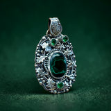 Malachite and Emeralds Sterling Silver Pendant.     $90