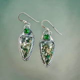 Confetti Stone and Emerald Sterling Silver Earrings.    $60