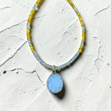 Quartz Druzy Pendant and Quartz and Chalcedony Beaded Necklace Set.     $60