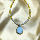 Quartz Druzy Pendant and Quartz and Chalcedony Beaded Necklace Set.     $60