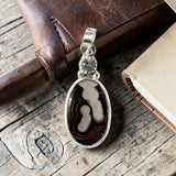 Agate and white Sapphire sterling silver pendant       $75
