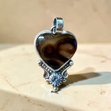 Agate Heart and White Sapphire sterling silver pendant.    $75