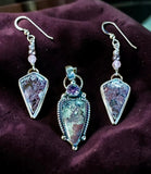 Moss Agate sterling silver Pendant and earring set.    $110