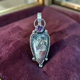 Moss Agate and Pink Zircon Sterling Silver Pendant     $75