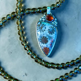 Fossilized Coral and Garnet sterling silver pendant and Smoky Quartz necklace set.     $95