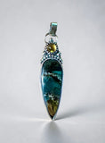 Blue Opal Wood and Citrine Sterling Silver Pendant.   $65