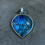 Carved Labradorite Sterling Silver Pendant. $70