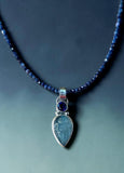 Carved Aquamarine and Sapphire sterling silver pendant and Sapphire necklace set      $95