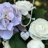 Iris Agate Heart with White Sapphire  and Moonstone Quartz necklace set.     $125