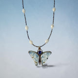 Petrified Wood Butterfly and Sapphire SterlingSilver Pendant and matching gemstone necklace set    $90