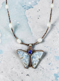 Petrified Wood Butterfly and Sapphire SterlingSilver Pendant and matching gemstone necklace set    $90