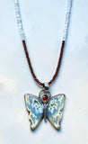 Petrified Wood Butterfly and Garnet sterling silver pendant and matching necklace set $95