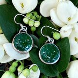 Carved Green Aventurine Sterling Silver Earrings.     $50