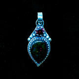 Ethiopian Black Opal and Garnet Sterling Silver Pendant.     $90