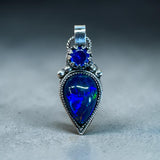 Ethiopian Black Opal 7.5 Carat and Sapphire Sterling Silver Pendant.    $175