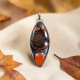 RESERVED FOR Janette    Starburst Obsidian ( rare) and Oregon Fire Opal Sterling Silver Pendant.   $140