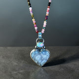 Agate Heart and Ethiopian Opal sterling silver Pendant and Tourmaline Necklace.  $80