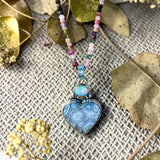 Agate Heart and Ethiopian Opal sterling silver Pendant and Tourmaline Necklace.  $80