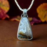 Agate with Marcasite Sterling Silver Pendant and Mother of Pearl Necklace.  $80