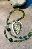 Carved Green labradorite sterling pendant and matching  18” necklace enhancer      $70