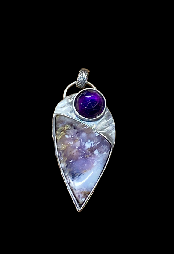 African Sage and Amethyst sterling silver pendant. $70