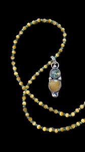 Sapphire and Moss Agate sterling silver pendant and matching tiger eye necklace set       $65