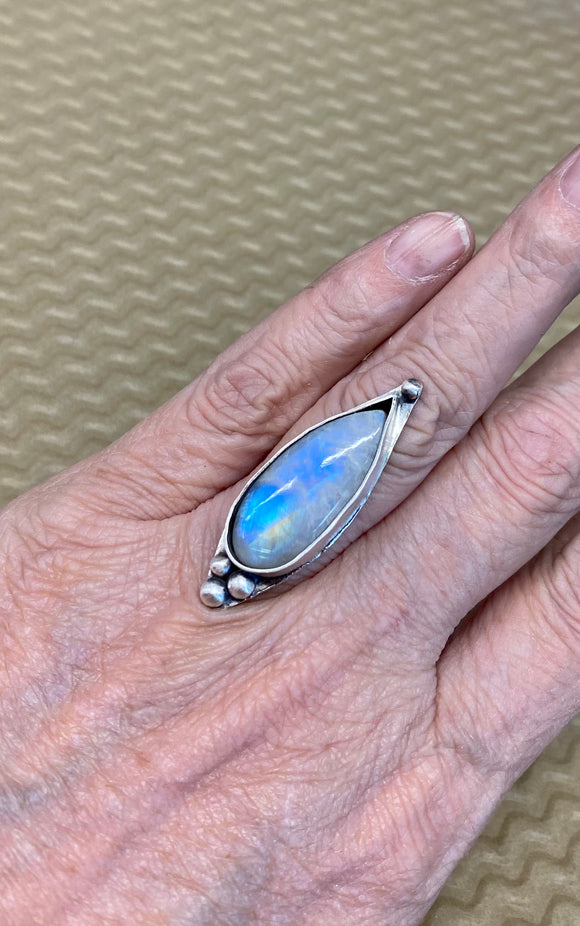 Rainbow Moonstone sterling silver ring SIZED TO ORDER.    $55