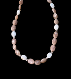 Peach and white faceted Moonstone 18” necklace     $50