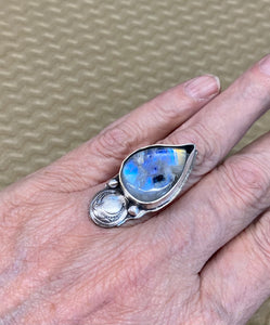 Rainbow Moonstone sterling silver ring. SIZED TO ORDER.   $55