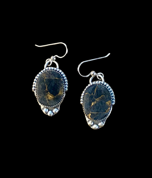 Black Copper Turquoise sterling silver earrings.   $45