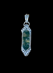 Moss agate small sterling silver pendant. $50