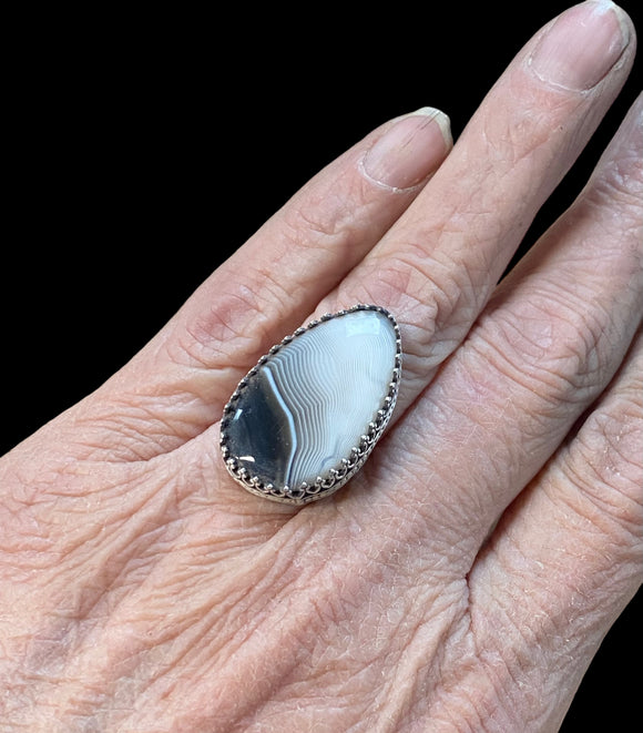 Tuxedo Agate sterling silver ring SIZED TO ORDER.   $50