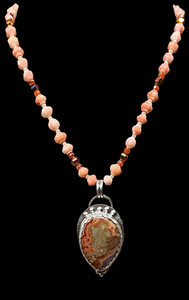 Dry Head Agate sterling silver pendant and matching gemstone necklace set   $80