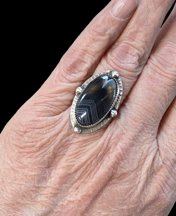 Tuxedo Agate sterling silver ring SIZED TO ORDER.   $50