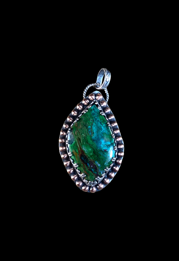 Parrot Wing Chrysocolla sterling silver pendant. $70