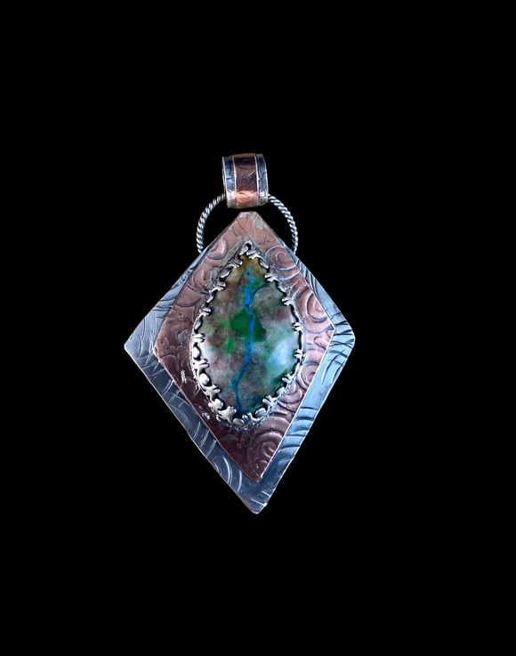 Parrot Wing Chrysocolla sterling silver pendant. $65