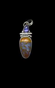 Moroccan Apple Valley Agate and Tanzanite sterling  silver pendant.     $65
