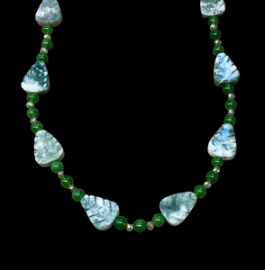 Tree Agate carved leaf and matching gemstone necklace set      $40
