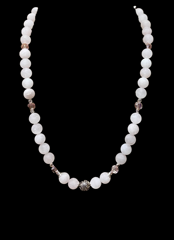 Rose Quartz , Crystal and Sterling Silver beaded necklace     $55
