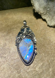 Rainbow Moonstone floral large sterling silver pendant.    $75